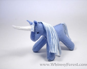 Miniature Blue Felt Toy Unicorn