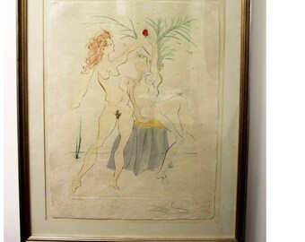 Mid Century Modern Salvador Dali Lithograph Signed Adam and Eve S.A. 19/300 COA