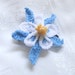 blue and white columbine hair clip hand crochet with thread, floral barrette, free shipping, stocking stuffer