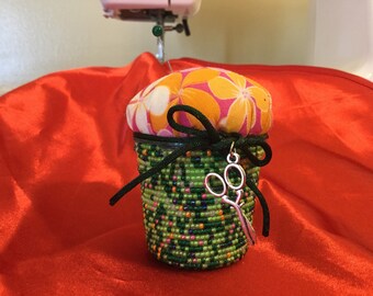 Kcup pincushion with pink flowers