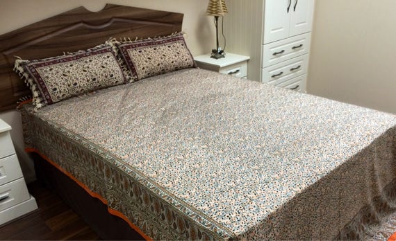 Stunning Large King Size tapestry | handmade orange floral tablecloth | bedspread