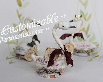 Personalisierbare Nostalgische Wattefigur Schwan mit Banner Caketopper