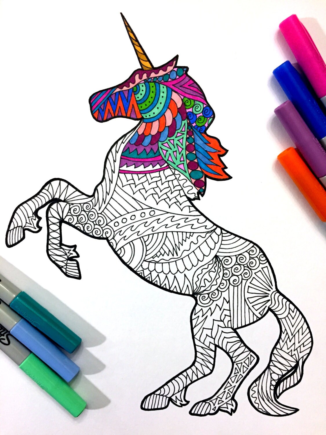 Download Unicorn PDF Zentangle Coloring Page