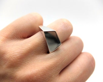 asymmetrical ring, sterling silver statement ring, minimalist facet ring, unique silver ring