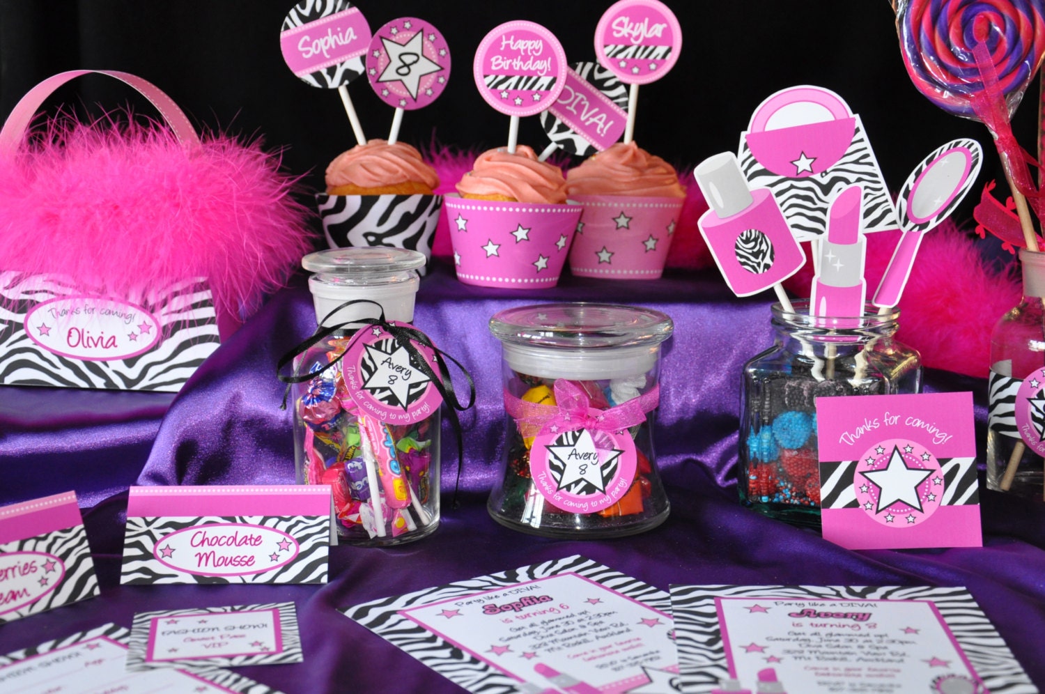 Diva Glam Spa Party HOT PINK zebra print pdf printable