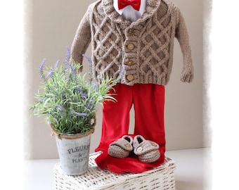 Baby boy Christening SET 6 pcs. 0-12 months, Baptism baby boy SET, Baby Wedding Suit, Elegant suit, Velvet, Baby boy suits, Code: Victor-01