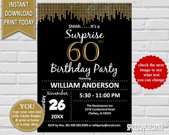 surprise 60th birthday invitation 60th birthday invite suprise birthday party invitation