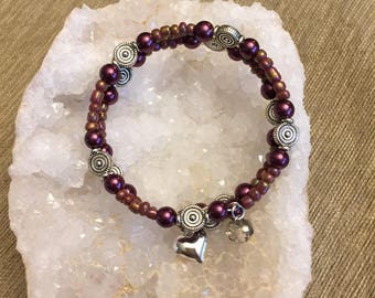 Deep Purple and Silver Two Strand Memory Wire Bracelet