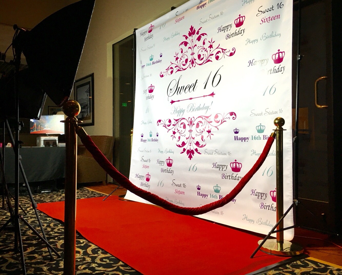 Sweet 16 backdrop Event step and repeat Backdrop Birthday