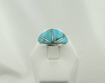 Hallmarked "SRa" Turquoise Inlay Vintage Southwest Native American Sterling Silver Ring #SRA-SR5