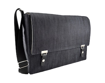 17" Laptop messenger bag - dark blue denim