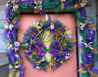 Spiral Mardi Gras Wreath, Mardi Gras Wreath, Mardi Gras, Wreath, New Orleans, Carnival, Louisiana, Fleur di lis
