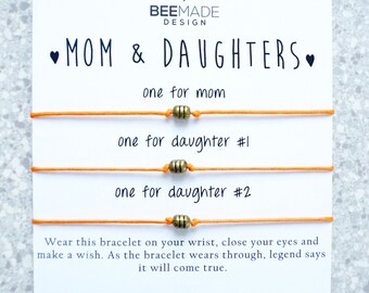 mother and 2 daughters bracelet Wish Bracelets birthday gift for mom birthday Gifts for Daughter Mom Gifts matching Mother Daughter