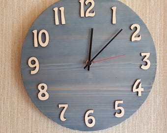 Round wall clock , 11 3/4" (30cm) Wooden wall clock, Simple wall clock, Rustic wall clcok.