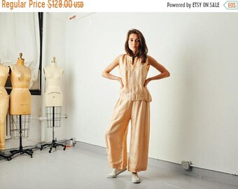 ON SALE - Vintage 20s Silk Peach Pajama Pant Set