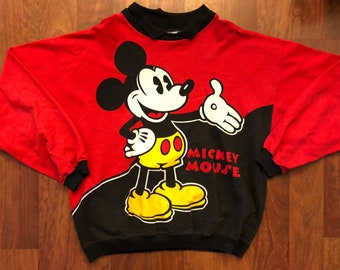Vintage Disney Mickey Mouse Longsleeve Crewneck Polo Size Large Double Sided Large Print