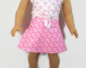 Pink and White Shirt and Wrap Skirt for 18 Inch Dolls - Made to Fit Like American Girl Doll Clothes