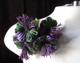 SALE Purple & Green Millinery Flower Velvet Yoyos for Boutonnieres, Hats, Bridal, Costumes MF 98