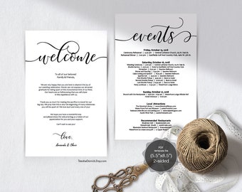 Wedding Welcome and Itinerary card, editable PDF template, Timeline card, Wedding weekend, welcome bag, welcome box, rustic (TED439_11)