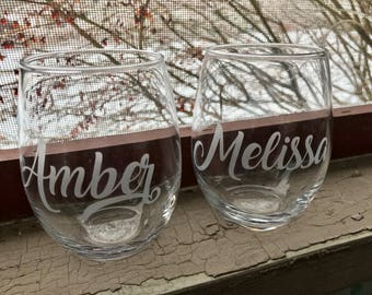 Custom wine glass, Personalized stemless wine glass, Bridesmaid gifts, Bachelorette Party, Birthday wine glasses, custom wine glasses, Bride