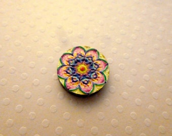 Cabochon round wood flowers 16 mm - CB - 1543 b.
