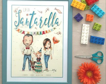 RITRATTO DI FAMIGLIA x3 illustrazione, Custom Family Portrait, 3 soggetti)