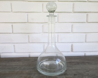 Vintage Whiskey Decanter, Clear Glass Liquor Decanter, Vintage Liquor Decanter, Mid Century Barware