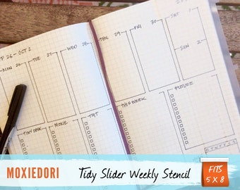 Tidy Slider™ Bullet Journal Stencil Weekly Layout Calendar for Leuchtturm Moleskine A5 Planner
