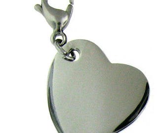 Heart Charm, stainless steel, Free engraving