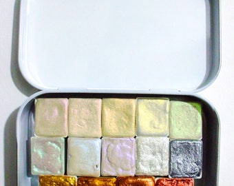Shimmer Set - Watercolor Tin - Handmade Watercolor Paint - Watercolor Set - Artist Grade Watercolor Set - Watercolor Palette - Paint set
