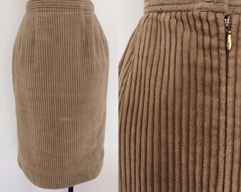 1960's Tan Corduroy Pencil Skirt Vintage Size XS by Maeberry Vintage