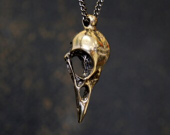 Woodland Crow Skull Necklace Solid Bronze Crow Skull Necklace 007