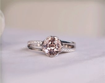 Flower Pink Morganite Ring Morganite Engagement Ring Wedding Ring Anniversary Ring Promise Ring