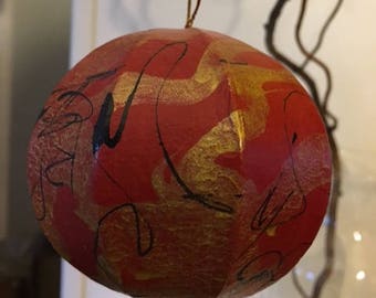SALE! Two Dollars Off Original Price: Hand painted 5 inch paper mache tree ornament.