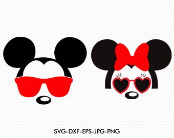 Mickey Minnie with sunglasses valentines love Svg, Mickey disney Valentine's Day, svg dxf for Silhouette Cricut, Svg Dxf Png files designs