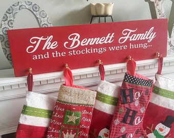 Stocking Hooks - Personalised Stocking Plaque - Stocking Holder - Hand Painted Sign - Family Stocking Holder - Family Wall Stocking Hooks