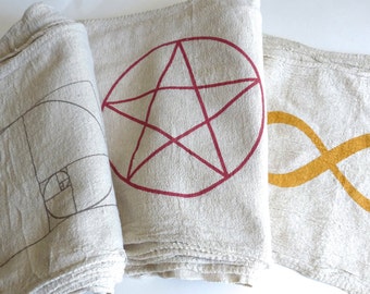 CRYSTAL GRID CLOTHS --- set of 3 -- 100% cotton, all natural, sacred geometry, grid templates