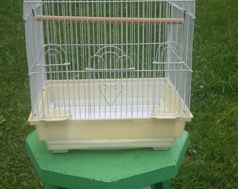 Vintage White Metal Bird Cage, Large Bird Cage, Bird Cage With Removable Tray, Pet Bird Cage, Country Farmhouse Decor