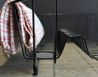 Vintage Retro Black Rubber Coated Dish Rack // Drying Rack