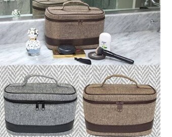 Black Herringbone Cosmetic Makeup Bag, Zipper Pouch, Makeup Storage Bag, Gift for Her