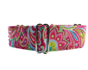 Pink Martingale Collar, Paisley Martingale Collar, Paisley Dog Collar, 1.5 Inch Martingale Collar, Made in Canada, Sighthound Collar