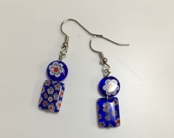 Blue floral glassy earrings