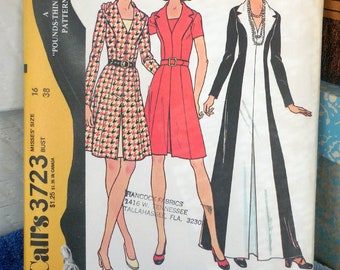 McCall's 3723 - Slimming Princess-Seam Dress - Mini Dress, Maxi Dress, 1970s Vintage Fashion - DIY Sewing Pattern - Size 16 (Bust 38) UNCUT