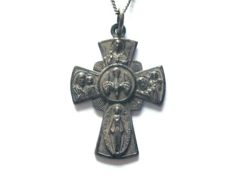 Sterling Silver 4 Way Cross Vintage Pendant Sterling Chain