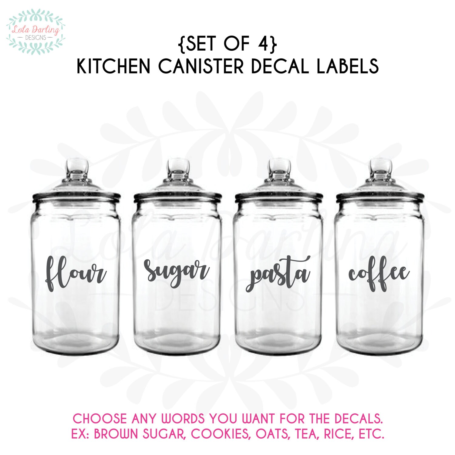 Set of 4 Kitchen Canister Decal Labels / Jar labels / glass