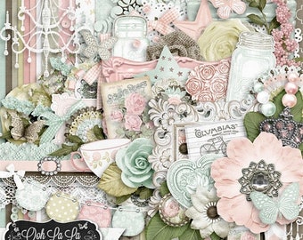 On Sale 50% Shabby Chic,Digital Scrapbook Kit, Scrapbooking