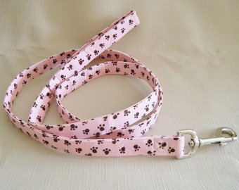 Black paw prints on PINK - Dog Leash