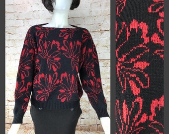 Women's Vintage Floral Sweater - Women's Cropped Sweater - Knit sweater - 80's sweater - 80's cropped sweater - Womens vintage sweaters