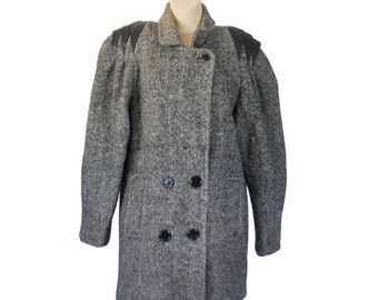 80s Winter Coat Wool Winter Coat Women Winter Coat Wool Coat Tweed Coat Black and White Black Leather Coat Double Breasted Boho Chic Coat