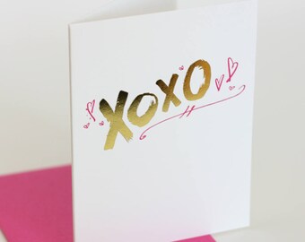 XOXO - Blank Thank you card Letterpress & gold Foil greeting Thank you card / Hot Pink letterpress and Gold Foil